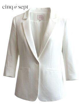 Cinq A Sept Khloe Crepe Ruched 3/4-Sleeve Ivory Blazer Women's Size 2